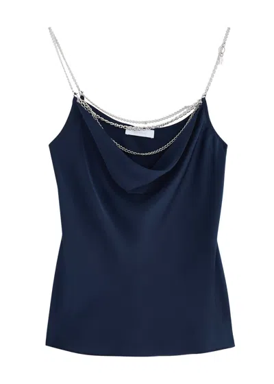 Rabanne Chain-embellished Satin Camisole Top In Navy