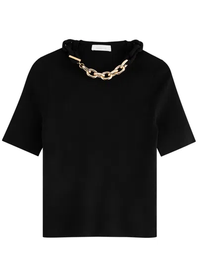 Rabanne Cropped Chain-embellished Cotton T-shirt In Black