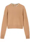 Rabanne Merino Wool-cashmere Chain-detail Sweater In Camel