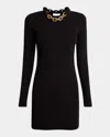Rabanne Womens Chain-embellished Stretch-cotton Mini Dress Black In Black