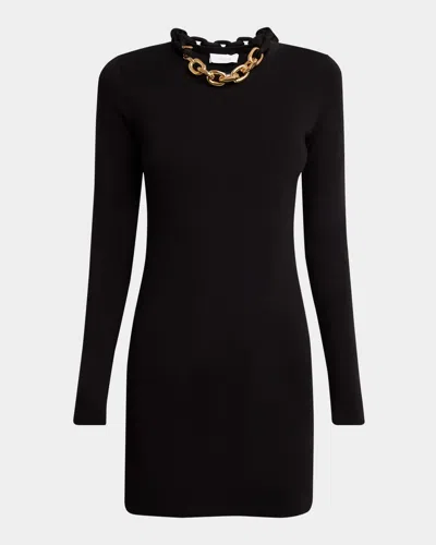 Rabanne Chain-necklace Long-sleeve Mini Sweater Dress In Black