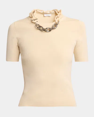 Rabanne Chain Necklace Short-sleeve Sweater In Cream