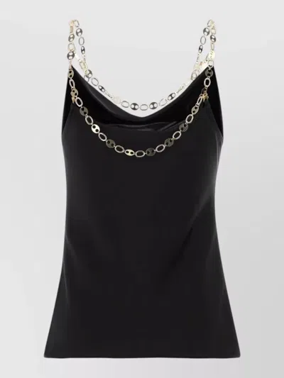 Rabanne Chain Strap Cowl Neck Plain Sleeveless Top In Black