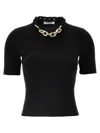 Rabanne Micro Ribbed T-shirt With Chain Detail In Black
