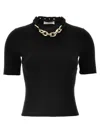 Rabanne Micro Ribbed T-shirt With Chain Detail In Black