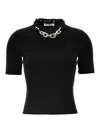 Rabanne Micro Ribbed T-shirt With Chain Detail In Black