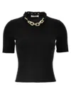 Rabanne Black Silk And Cotton T-shirt With Chain In Black