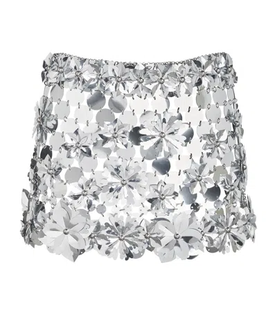Rabanne Silver Discs Mini Skirt With Flower Details