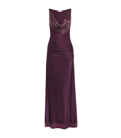 Rabanne Chainmail Cowl-neck Gown In Brown