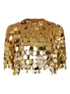 Rabanne Womens Gold Degrade Sparkle Discs Woven Cropped Top
