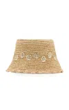 Rabanne 'autres' Beige Hat With Metallic Embellishments In Raphia Woman In Neutral