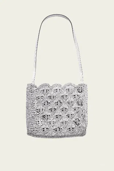 Rabanne Chainmail-embellished Raffia Shoulder Bag In Silver