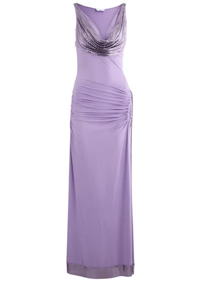 Rabanne Chainmail-embellished Satin-jersey Gown In Lilac