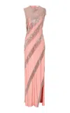 Rabanne Chainmail-fringed Satin Maxi Dress In Pink