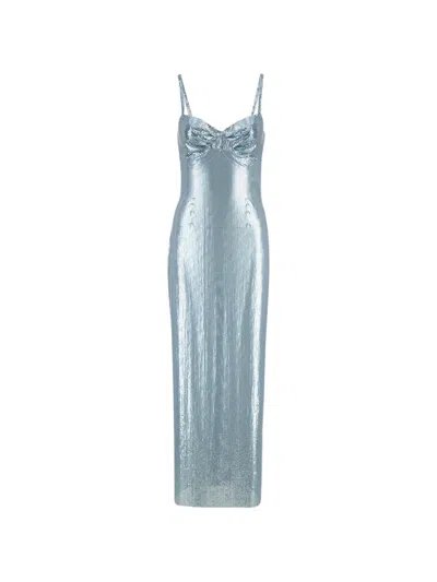 Rabanne Chainmail Gathered Maxi Dress In Gray