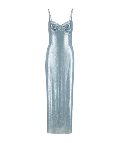Rabanne Chainmail Gathered Maxi Dress In Gray