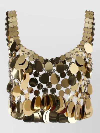 Rabanne Chainmail Metallic Sequin Scoop Neck Top In Animal Print