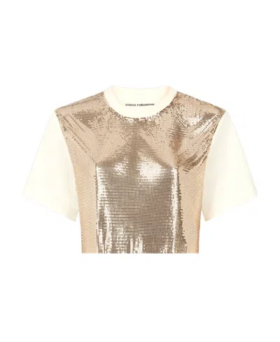 Rabanne Chainmail-panel Cropped T-shirt In Nude