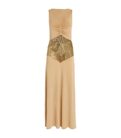 Rabanne Chainmail-panel Maxi Dress In Beige