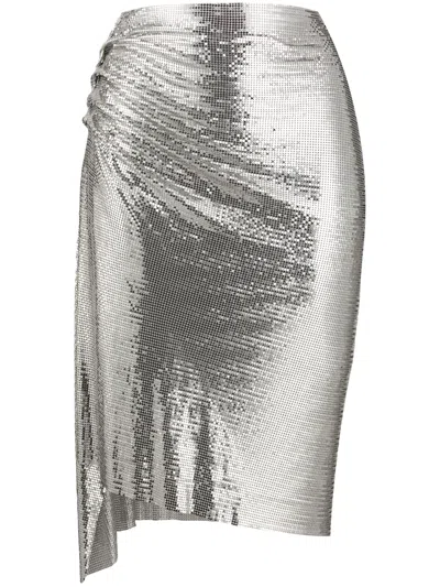 Rabanne Chainmail Ruched Skirt In Gray