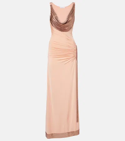 Rabanne Pink Viscose Jersey And Mesh Long Dress