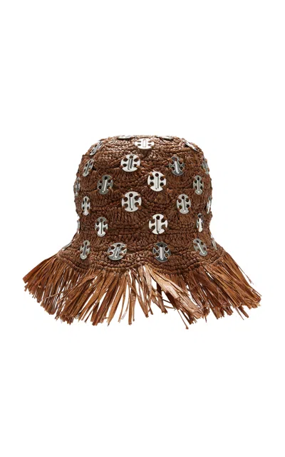 Rabanne Autres Embellished Fringed Raffia Hat In Brown