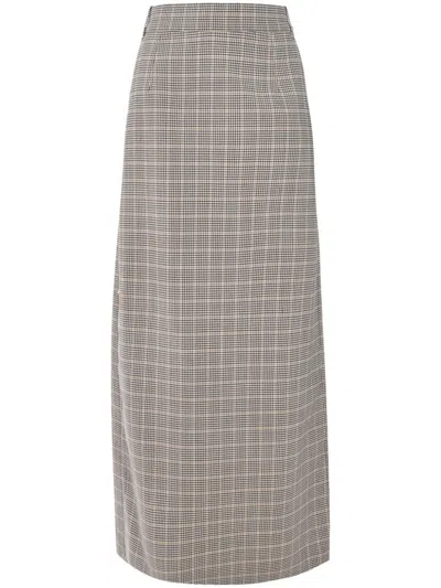 Rabanne Checked Midi Skirt In Gray