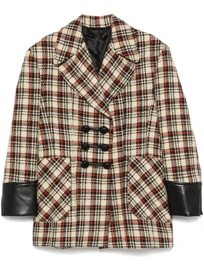 Rabanne Checked Peacoat In Neutrals