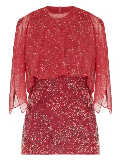 Rabanne Bead-embellished Crepe And Chiffon Blouse In Red