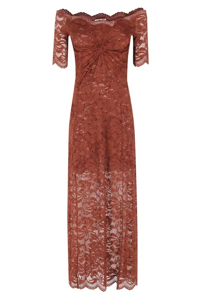 Rabanne Floral Stretch-guipure Lace Midi Dress In Brown