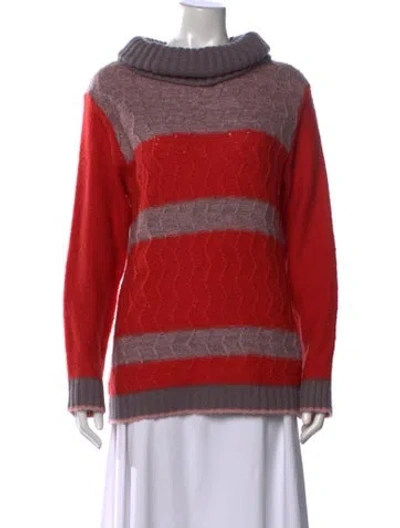Pre-owned Rabanne Colorblock Pattern Turtleneck Sweater In Red