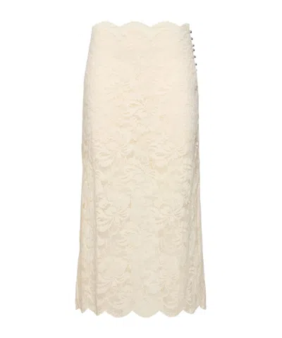 RABANNE PACO RABANNE HIGH-WAIST FLORAL LACE MIDI SKIRT