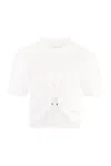 Rabanne White Crewneck Top With Short Sleeves And Ruched Cut-out On The Front In Cotton Woman
