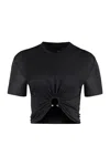 Rabanne Womens Black Ring-embellished Cropped Cotton-jersey T-shirt In Black