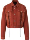 Rabanne Cotton Denim Jacket W/ Laces In Red