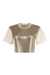 Rabanne Crop Metallic Embellishment Cotton Blend T-shirt In Gold