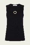 Rabanne Fitted Ribbed Tank Top With Metallic Logo Detail In Black