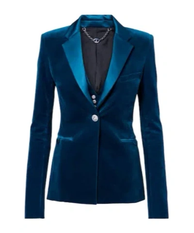 Rabanne Cotton-blend Velvet And Satin Blazer In Blue
