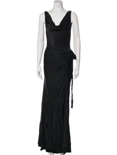 Pre-owned Rabanne Cowl Neck Long Dress In Black