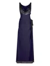 Rabanne Chainmail-embellished Stretch-satin Gown In Blue