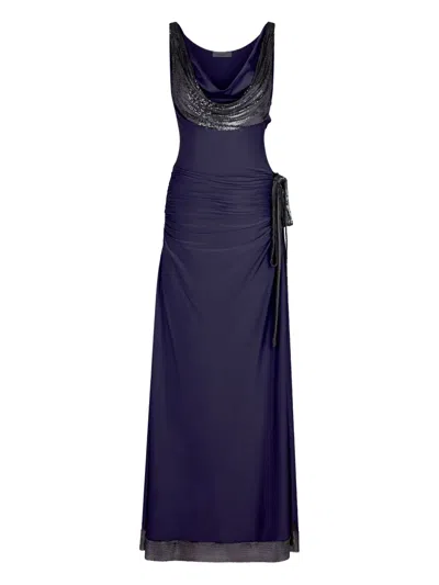 RABANNE COWL-NECK SEQUIN-DETAIL DRESS