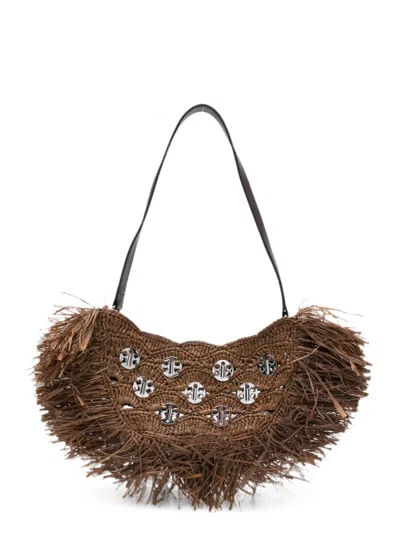 Rabanne Crescent Moon Fringed Shoulder Bag In Brown
