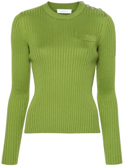 Rabanne Crew-neck Ribbed-knit Top In Green
