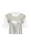Rabanne Cropped Cotton-jersey And Chainmail T-shirt In Silver White