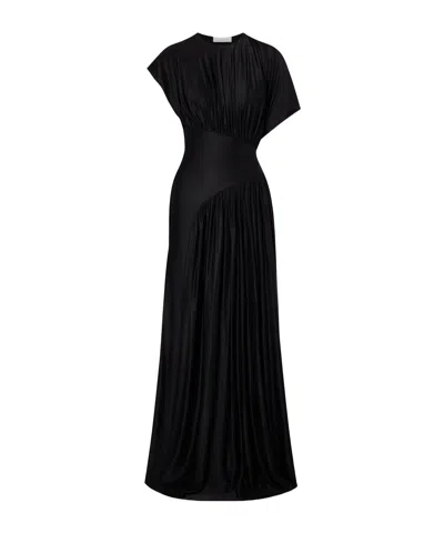 Rabanne Crewneck Ruched Satin Dress In Black