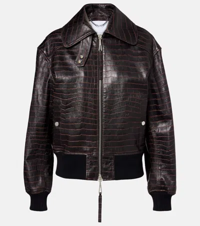 Rabanne Croc-effect Leather Blouson Jacket In Brown