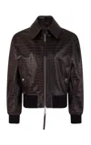 Rabanne Croc-effect Leather Bomber Jacket In Burgundy