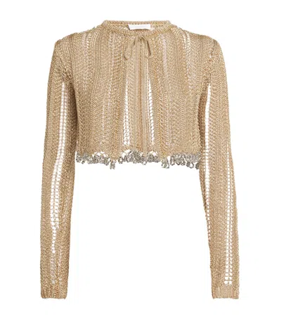 Rabanne Crochet Beaded Cardigan In Brown