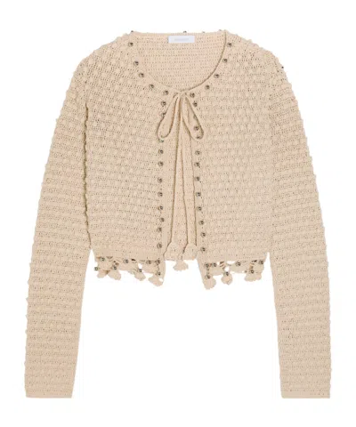 Rabanne Crochet Cotton Cardigan In Nude