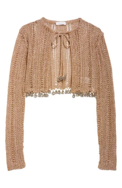 Rabanne Crochet Crop Cardigan In Brown